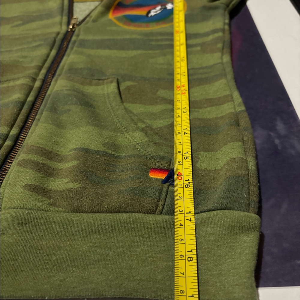 Aviator Nation Green Camo Zip Hoodie with Rainbow Surf Patch - Picture 5 of 5